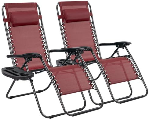 T-LoVendo Pack 2 Tumbonas o Sillas de Exterior Plegables para jardín, Playa, Piscina, terraza. Gravedad Zero 2 Unidades, Acero Ligero, Portavasos y Reposacabezas.