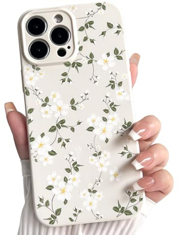 NITITOP Skal för iPhone 15 Pro Sött Blommönster Aestetiskt Blommig 5 Kronblad Design för Kvinnor Män Flickor Mjukt TPU Kameralinsen Fullt Skydd Stötsäker Skyddande Fodral - Vit Blomma