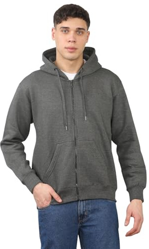 Grunge Wear® Mens Fleece Zip Up Hoody Jacket Long Sleeve Sweatshirt Hooded Top Mens Plain Winter Wear Zipper Hoodie Plus Size M-5XL