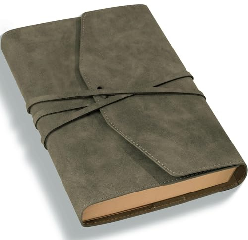 CAGIE Notizbuch Leder A5 Tagebuch für Erwachsene Blanko Journal Buch | Nachfüllbar Kraftpapier, Junk Journal, Softcover, Vintage Diary für das Schreiben, Travel, Skizzieren Scrapbooking, Grün