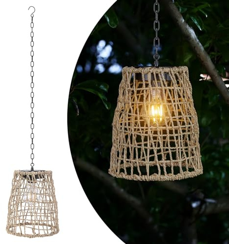 pearlstar Solarlampen für Außen,Rattan-Solar-Laternen für Draußen wetterfest,Lampions-Hängeleuchte mit Metallkette und Haken,Boho Gartendeko für Balkon Terrassen Innenhof