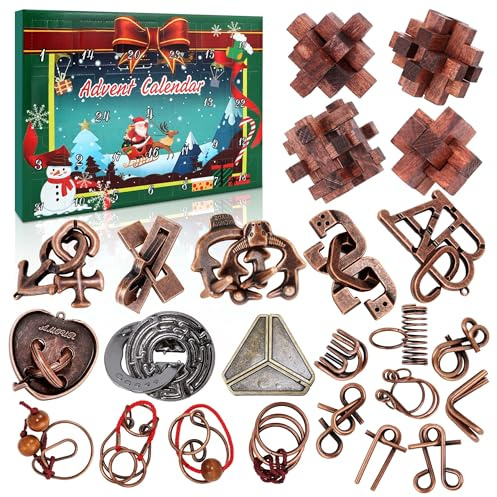 Advent Calendar 2025 for Boys Adults & Kids - Brain Teaser Christmas Countdown Calendar Gift Box with 24 Brain Teaser Puzzles, 24 Days Metal Difficult Magic Brain Teaser Puzzles Xmas Countdown Calendar Challenge for Adults Teens