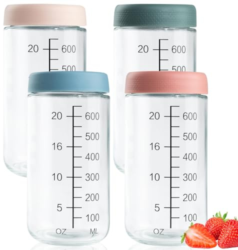 TEUYOE 4-pack övernattningsburk, 750 ml havregrynsbehållare med skruvlock och examensmärkningar för havre över natten, mellanmål, såser, fruktsallad