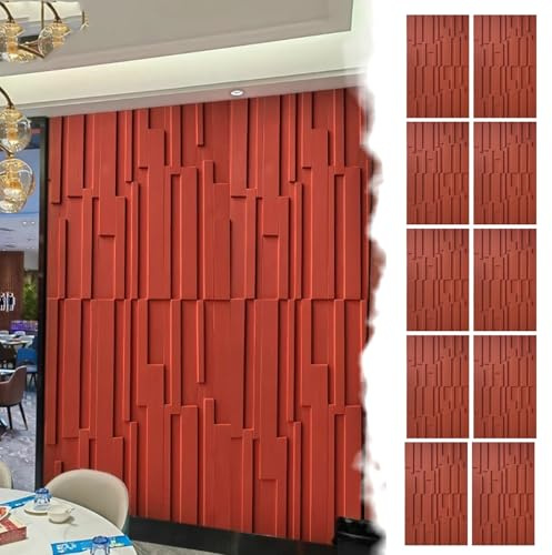 Panneau Mural Decoratif Panneaux Muraux 3D en PU avec Accents de Briques Modernes, Revêtement Mural, Placage Décoratif, Papier Peint Décoratif pour Intérieur et Extérieur(Red,10 pcs)