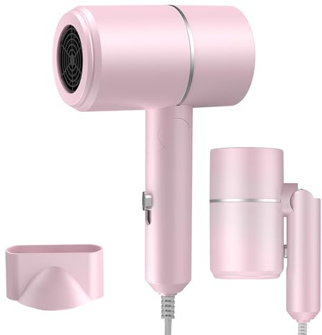 Secador Pelo Profesional Iónico, Secador de Viaje, 800W Hair Dryer,3 Temperaturas, Mango Plegable y Botón Frío/Calor para Viajes Hogar y Salón (Rosa)