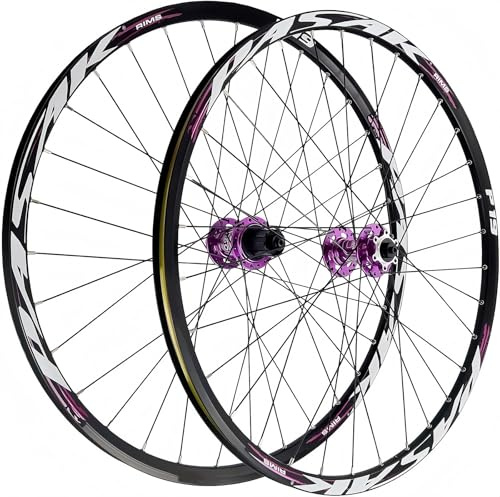 26/27,5/29 Zoll MTB-Laufradsatz, Schnellspanner,Mountainbike-Laufräder,Aluminium-Doppelschichtfelge,Vorder- und Hinterrad,Scheibenbremse, Schnellspanner für 7-12-fach Kassette Purple,29