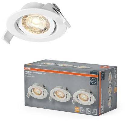 OSRAM Foco empotrable LED Spot Set, 4,9 W, 2700 K, foco de techo 36°, blanco, aluminio/plástico, orientable, juego de 3