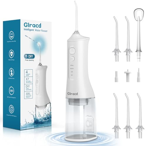 Water Flossers for Teeth Cordless, 4 Modes Oral Irrigator Dental, Rechargeable Electric Tooth Flosser with 8 Jet Tips 300 ML Tank, Waterproof Dental Water Flosser for Oral Cleaning and Braces Care