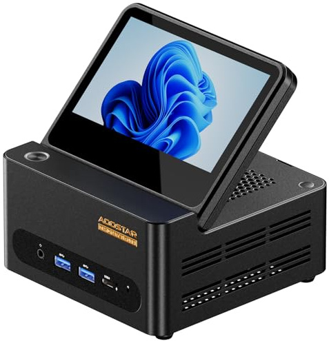 AOOSTAR G-FLIP Mini PC Ryzen 7 H 255(upp till 4,9 GHz), Stationär Minidator med 5 HD-skärm, 24 GB DDR5 RAM 1 TB M.2 SSD, Mikro-PC Radeon 780M/OCuLink/4K HDMI/2xUSB4/2x2,5G LAN för Kontor, Hemma