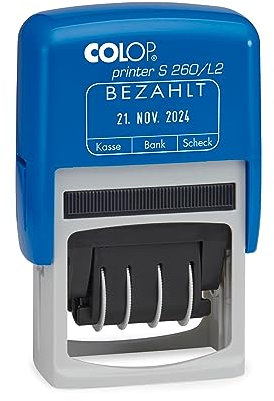 COLOP Datumstempel Printer S 260 mit Text BEZAHLT, Abdruck blau/rot