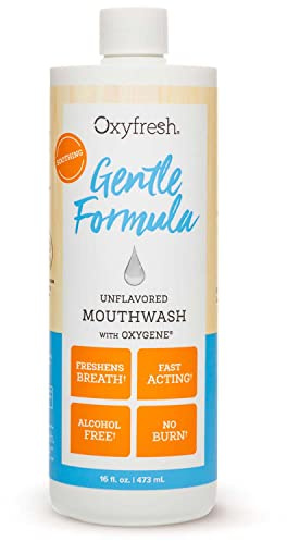 Oxyfresh Gentle Formula Unflavored Mouthwash for Adults – Ultra Sensitive Gums & Teeth – Non Mint, Zero Alcohol, Flavor Free – Fresh Breath. 16 oz