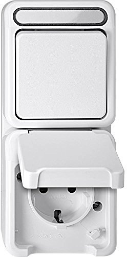 Schneider Electric Merten Kombination Schuko-Steckdose und Wechselschalter, Aufputz, Berührungsschutz, IP44, Aquastar, polarweiss, Artikelnummer MEG3494-8019