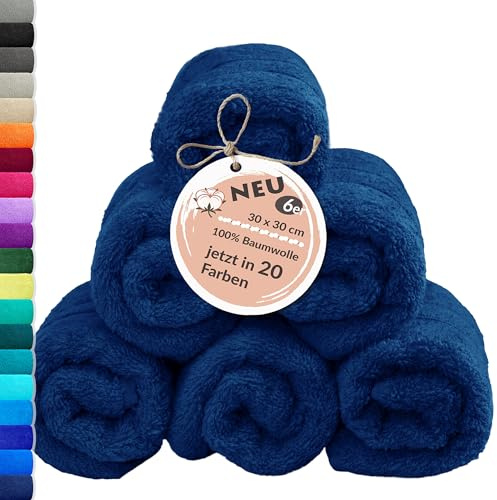 Lashuma Frottee Gästehandtücher Blau - Marine, London 6er Pack Kinderhandtuch Set 30x30 cm