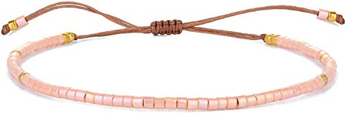 KELITCH Bunte Armbänder Perlen Minimalistisches Stoff Freundschaftsarmband Mode Einstellbar Damenarmbänder - Rosa 04G