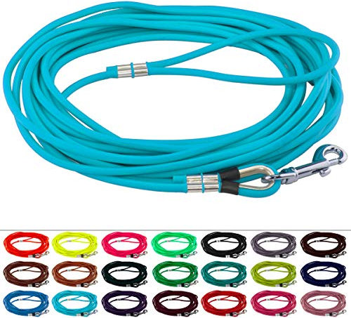 LENNIE Runde BioThane Schleppleine für Hunde ab 25kg, Ø 8mm, 30m lang, mit Handschlaufe, Cyan/Türkis