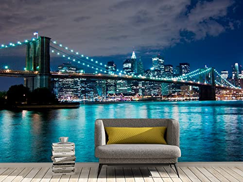 Oedim Fotomural Vinilo para Pared Puente de Brooklyn Iluminado | Fotomural para Paredes | Mural | Vinilo Decorativo | Varias Medidas 350 x 250 cm | Decoración comedores, Salones, Habitaciones...