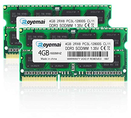 PC3-12800 8GB Kit(2x4GB) DDR3L 1600MHz Unbuffered Non-ECC 1.35V CL11 2Rx8 Dual Rank 204 Pin SODIMM Portatil Memoria Principal Module Upgrade