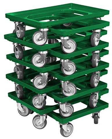 10 Stück Transportroller für Kisten 60 x 40 cm mit 4 Lenkrollen in grün