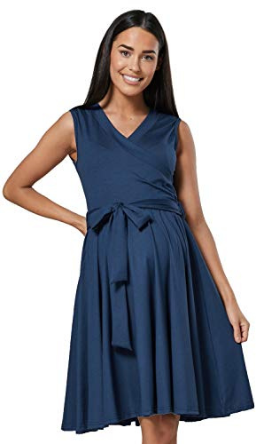HAPPY MAMA. Femme Robe Patineuse d'allaitement Maternité Double Couches. 078p (Bleu Gris, 36, S)