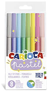 Carioca Pastellfärgade markörer, pastellpennor, klonisk spets, tvättbart bläck, giftfritt och pastellfärgat, 8 stycken