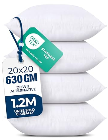 Utopia Bedding Throw Pillows (Set of 4, White) – 20 x 20 Inches Down Alternative Pillows for Bed, Sofa, and Couch - Fluffy Decorative Stuffer Pillow for Indoors & Outdoors