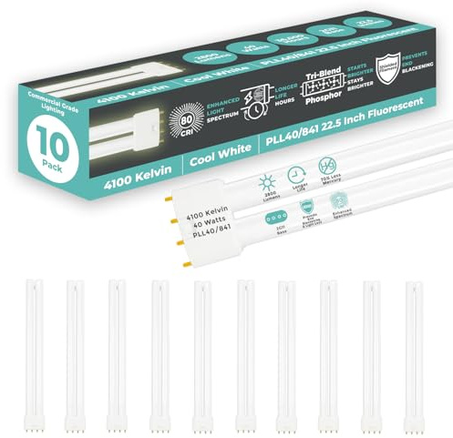 GoodBulb PLL40/841 40W 22.5 Twin Tube Compact Fluorescent Light Bulb 4-pin 2G11 Base 4100K Cool White 2800 Lumen 36000 Hour Long Life Biax Pack of 10