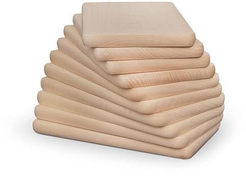 Juego de 10 tablas de desayuno, madera de haya natural, sin tratar, tabla de madera, tabla de cocina, pan, utensilios de cocina, aprox. 24 x 14 x 1,5 cm, tabla de cortar, reversible