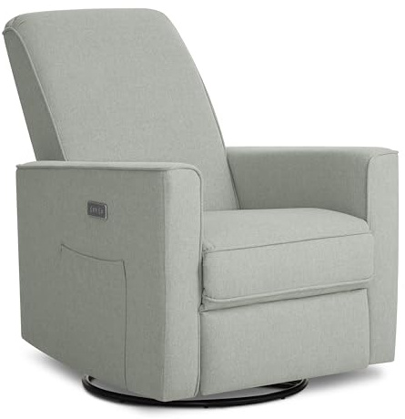 évolur Harlow Upholstered Power Glider Recliner with USB Charging – Rocking & 275° Swivel with Smooth Glide – Greenguard Gold & FSC Certified – Modern Nursery and Living Room Chair in Light Grey