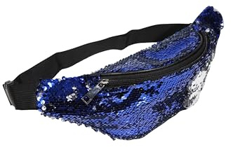 Bauchtasche 80er 90er Jahre Glitzer Metallic | Gürteltasche Damen Pailletten Silber Holografisch | 80er Bauchtasche Fasching Karneval Festival – Disco Retro Tasche