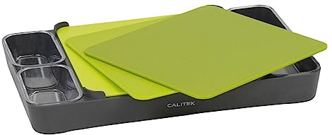 Calitek Chopping Board Set of 3 BPA Free Plastic Cutting Board with Stand and Storage for Multipurpose Use Ideal for Meat Vegetables Fruit Bread or Cheese Board (Green)