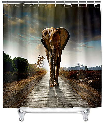 Hiser Duschvorhang aus Polyester Wasserdichter, Waschbare Duschvorhänge mit 12 Duschvorhangringen, Duschvorhang mit Elefantendruck, Badewannevorhang für Badezimmer (3D Elefant,180x180cm)
