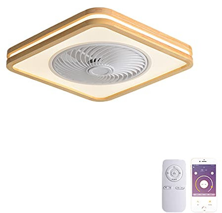 VOMI Plafoniera Ventilatore con Luce in Legno Soggiorno 72W Dimmerabile LED con Telecomando Ventilatore a Soffitto con Lampada Silenzioso Sottile Piazza Decorazione per Camera da Letto