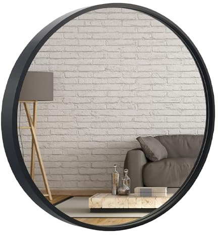 BD ART Wandspiegel Rund Spiegel 60 cm mit Schwarz eleganter Holzrahmen Badezimmerspiegel