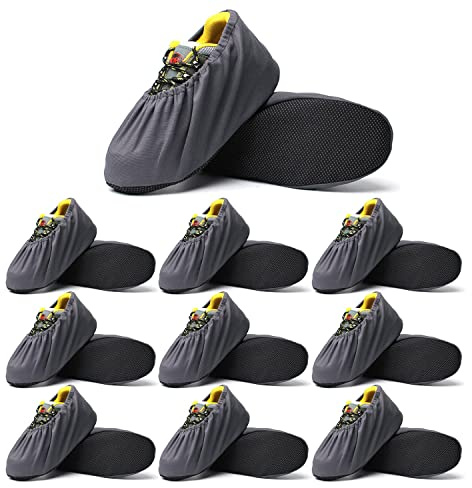 Linwnil Copriscarpe di alta qualità, lavabili, riutilizzabili, antiscivolo, per appaltatori, resistenti, grandi, 3 paia, Grigio, 10 paia, Taglia unica