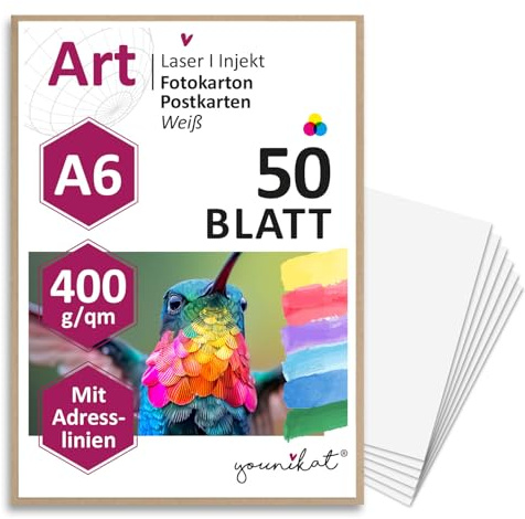 younikat Blanko Postkarten zum Selbstgestalten I DIN A6 I 50er Set 400g/qm DIY Grußkarten in weiß I zum Beschreiben Bemalen und Gestalten I dv1003