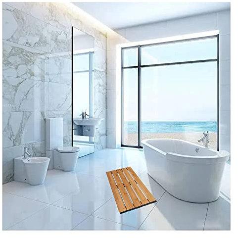 SHUITUKOUU Bambus Badematte,Badematte Aus Naturholz,Badematte Aus Bambus Für Badezimmer, Badematte Aus Holz Für Sauna, Pool, Outdoor Und Camping, Anpassbar,80x110cm/31x43in