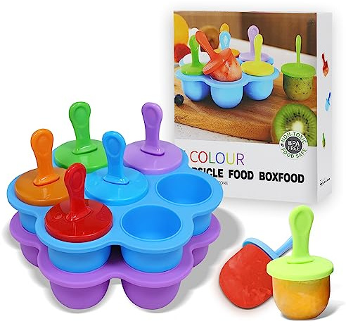 Silicone Popsicle Molds 14-cavity DIY 2Pcs Ice Pop Mold with Colorful Sticks For egg biting ice cream molds baby food storage containers non stick cake molds (Purple&Blue)
