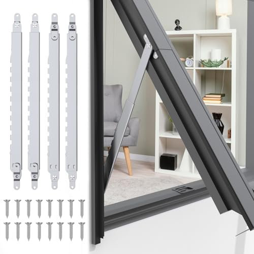 I-EASYDWW, Window Hinges, Window Stays, Window Braces, Window Stay Lock, Multi-Slots Telescopic Stay Rod for Top-Hung Window, SUS304, 2 Pair, 14 Inches