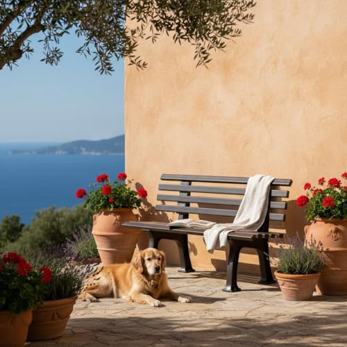PROREGAL Gartenbank Antigua | 2-Sitzer | Braun | HxBxT 74x120x54cm | Witterungs- & UV-beständiger Kunststoff | Parkbank Sitzbank Außenbereich Garten Balkon Terrasse