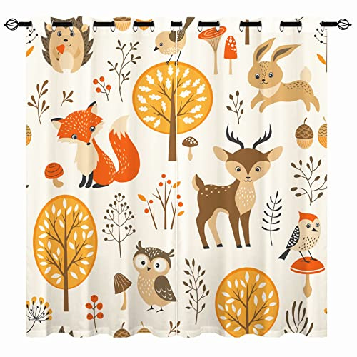 YUANZU Kinder Vorhänge Herbst Dschungel-Tiere Ösen Gardinen mit Blickdichte Thermo Vorhang Kälteschutz Blackout Curtain Kinderzimmer Schlafzimmer Verdunkelung Fenster, 2 Stück, H 114 x B 132 cm