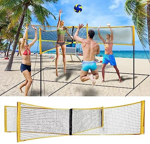 HLGKBY Badminton-Netz-Set, viereckiger Volleyball, 3 x 0,5 m Strandspiel mit Volleyballnetz, 4 Seiten höhenverstellbares Volleyball-Badminton-Spielnetz-Set für Pool, Schulhof, Strand, Hinterhof, Park