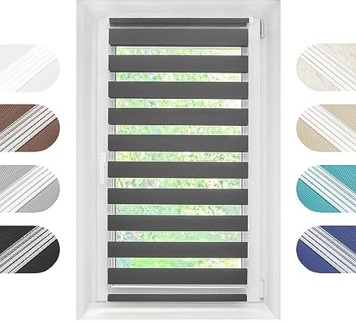 Birrke® Doppelrollo Ohne Bohren/Mit Bohren 2in1 140 x 230 cm - Tag und Nacht Duo Rollo für Sonnenschutz und Sichtschutz - Doppel Rollo - Einfache Montage Dunkelgrau