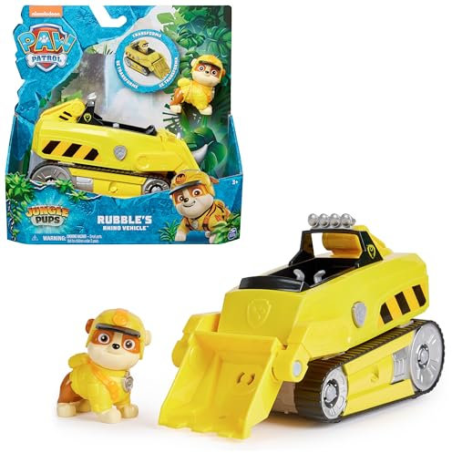 PAW Patrol Jungle Pups, Veicolo Rinoceronte di Rubble, veicolo giocattolo con personaggio Rubble da collezione, giocattoli per bambini e bambine dai 3 anni in su