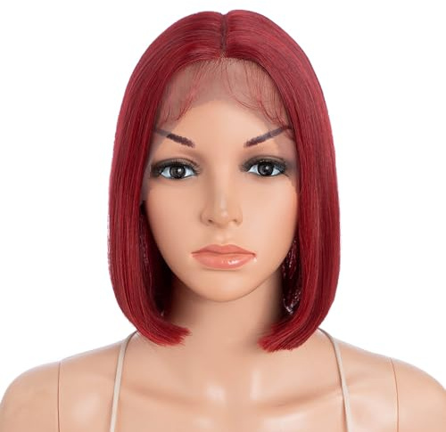 NOBLE Red Bob Wigs for Women Short Lace Front Wigs 10 Inches Synthetic Straight 150% Density Heat Resistant Bob Wigs for Party and Daily Use.