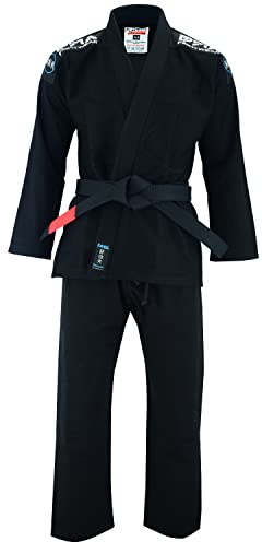 Playwell Pro BJJ GI Jiu Jitsu Uniform Kostym för män (levereras med gratis Ju Jitsu White BELT) - Svart (A2)