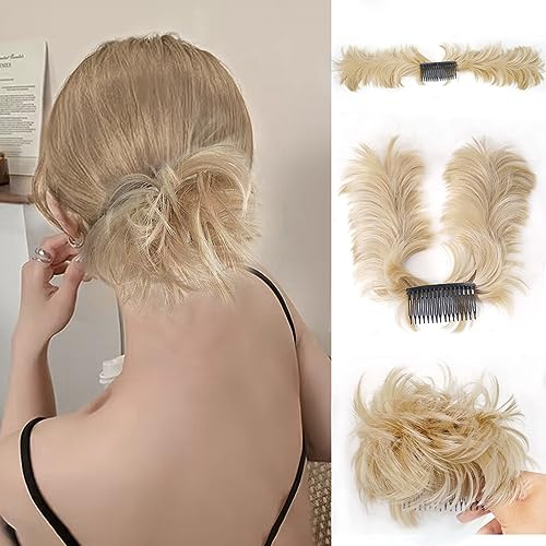 BKEPDY Haarteil Dutt Hair Extensions Combs Haarverlängerung kurzes Pferdeschwanz Haarknoten Haargummi Hochsteckfrisuren Hepburn-Dutt Messy Bun Haarteile Pferdeschwanz-Brötchen（15#）