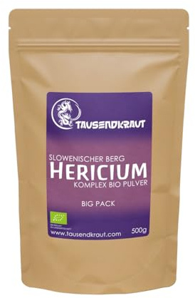 Bio Vitalpilz Pulver - Reishi - Hericium - Cordyceps - Shiitake - EU Herstellung - Premium Qualität von Tausendkraut - 200g bis 500g (500 g, Hericium 500g)