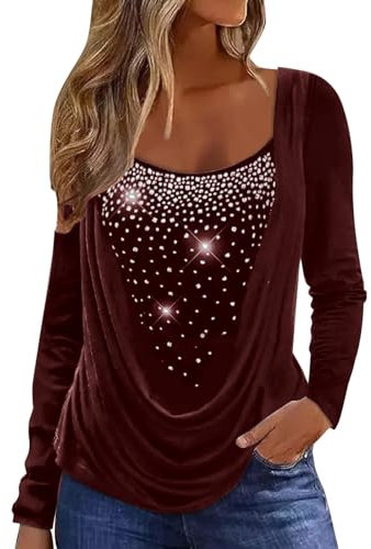 Fulidngzg Glitzer Oberteile Damen Party Elegant Silvester Outfit Herbst Winter Große Größen Bluse Festliche Sexy Casual Pailletten Oberteil
