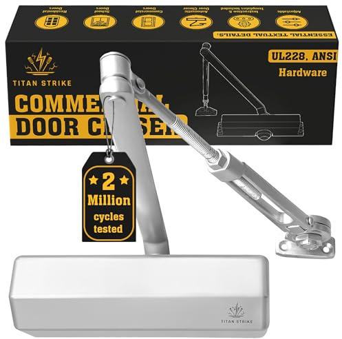 TITAN STRIKE Heavy Duty Automatic Door Closer with Hold Open, Commercial Indoor/Outdoor Adjustable Door Closure, ANSI Grade 1, UL Certified, ADA Compliant, (44-330lb, 30-60in) – Silver