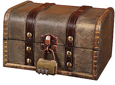 MEGYAD Coffre au Trésor en Bois pour Anniversaire d'Enfant - Boîte Vintage Verrouillable avec Serrure à Combinaison 16 x 12 x 9,5 cm